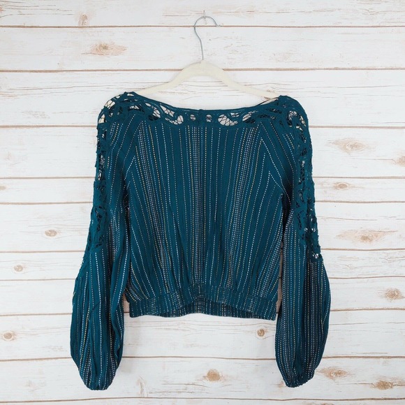 Free People Top Size XS Floral Lace Stripe Balloon - Picture 6 of 9